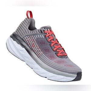 Hoka One One Gray and Red Athletic Shoes.